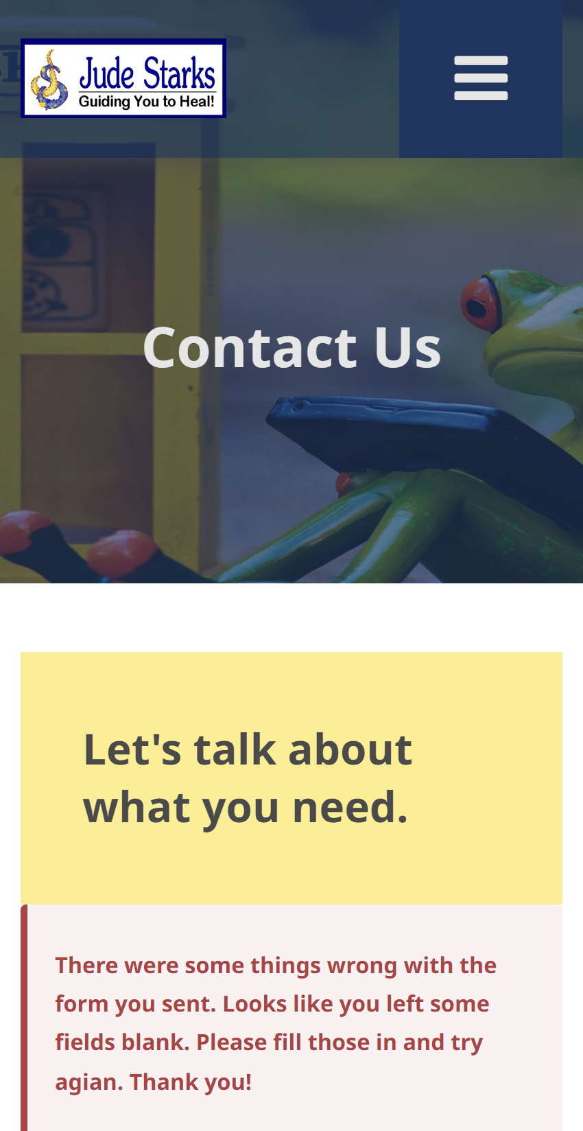 Jude Stark's Redesigned Contact form on a mobile view of the website