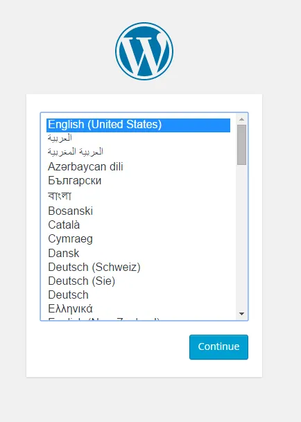 The WordPress install screenshot